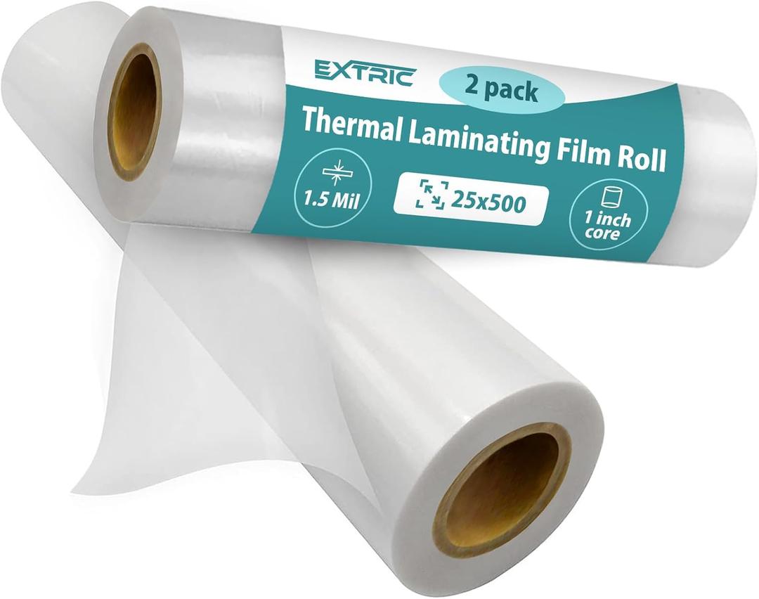 EXTRIC Thermal Laminating Film Roll 2 PK, 25x500-1.5 Mil 1” Core