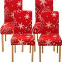 Ogrmar 4PCS Stretch Removable Washable Dining Room Chair Protector Slipcovers Christmas Decoration/Home Decor Dining Room Seat Cover (Cardinal)