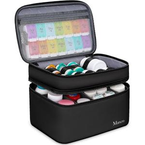 Mancro Dual Layers Medicine Organizer Bag, Pill Bottle Organizer Storage with Lockable Zipper, Medication Travel Bag for Pills, Vitamins, Medical Supplies for Home Storage, Black (Standard)