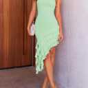 ZESICA Women's 2026 Summer Strapless Bodycon Tube Dress Sexy Off Shoulder Mesh Irregular Ruffle Backless Party Midi Dresses (Green, S)