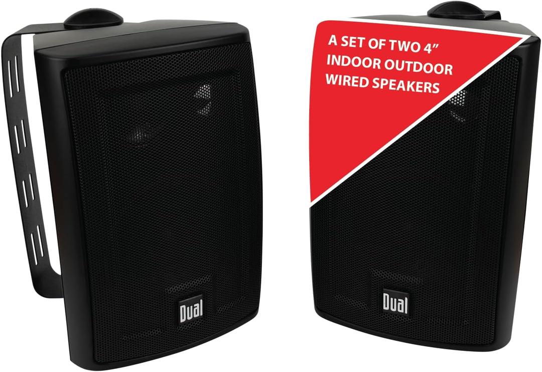 Dual Electronics LU43PB 4" 3-Way High Performance Outdoor Indoor Wired Speakers | Effortless Set Up | Home, Pool, Patio, Garage Use | Weather Resistant | Expansive Stereo Sound Coverage | Black (4.5 Inch)