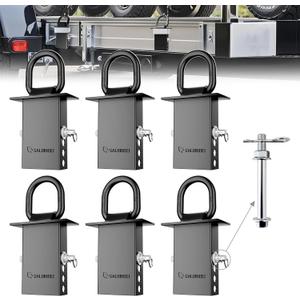 Stake Pocket D-Ring Heavy Duty with Anti-Loss Lock and Gloves, Trailer D-Ring Stake Pocket Tie Downs Breaking Load 16,200lbs Galvanized Black (6 Set)