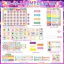 2 x Classroom Calendar Bulletin Board Set Classroom Decorations with Seasons Weather Days of the Week Chart with Hook and Loop Dots for Elementary Preschool Home Office Wall Teacher Supplies(Disco Retro)