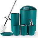 Otostar Bathroom Accessories Set 6 Piece Housewarming Gifts Set Plastic Bathroom Accessory Set Includes Toothbrush Holder Soap Dispenser Tumbler Soap Dish Toilet Brush Holder Trash Can (Dark Green)