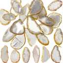 Hicarer 16 Pcs Agate Slices Polished Agate Slices with Holes Irregular Pendants Stone Bulk Drilled Geode Slivers for Christmas Women DIY Craft Gifts Jewelry Making (Grey)