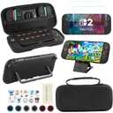 YOOWA Accessories Kit for Nintendo Switch 2 2025 - Sturdy Accessories Bundle for NS 2 with Carrying Case, dockable cover case, 2 Pack Tempered Glass Screen Protector, 6 Thumb Grips - Black