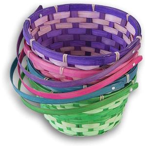 Easter Baskets with Hinged Handle - Round Woven Bamboo (Purple And Blue) 3 Pack