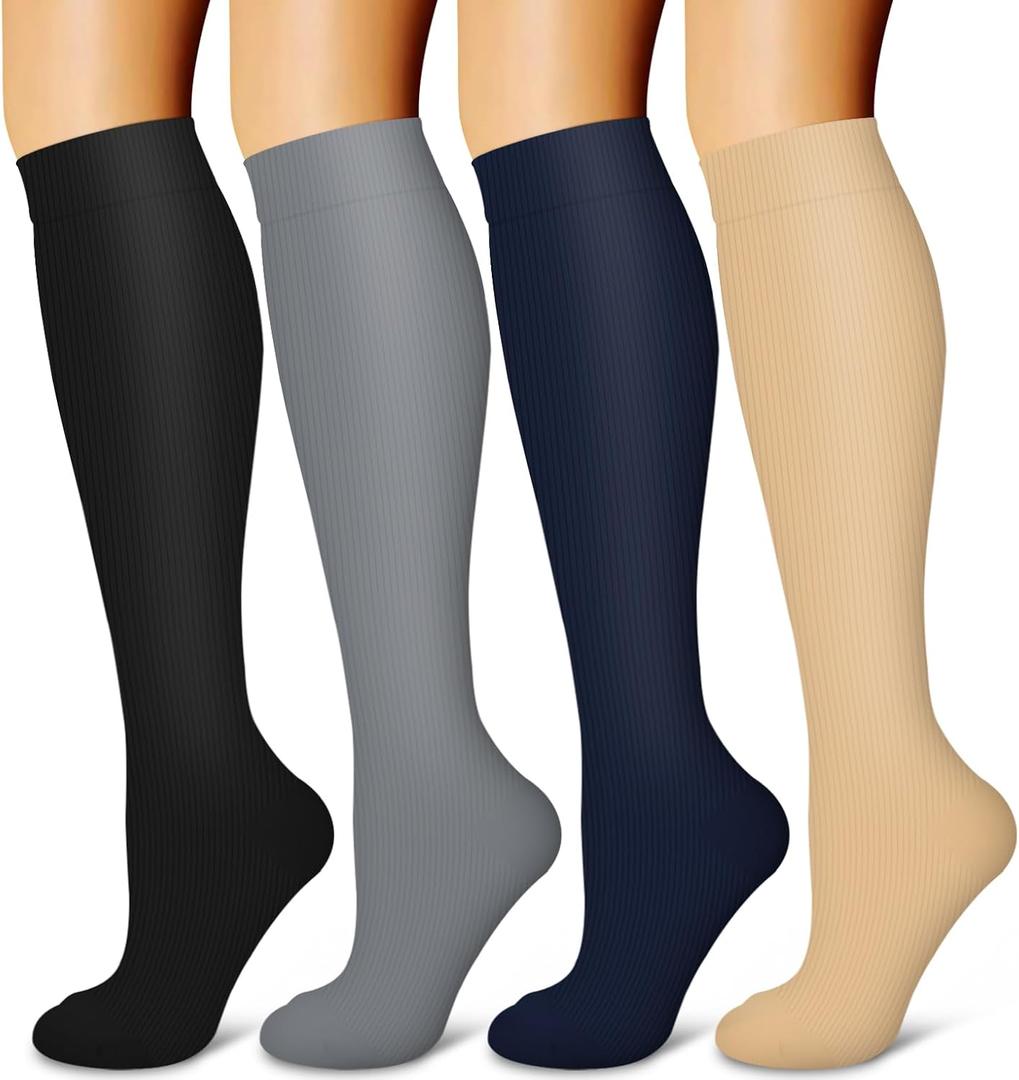 Laite Hebe 4 Pairs-Compression Socks for Women&Men Circulation-Best Support for Nurses,Running,Athletic (Large-X-Large, Assorted51)