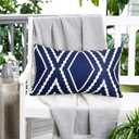Adabana Outdoor Lumbar Waterproof Pillow Covers Set of 2 Boho Geometric Throw Pillows Cover for Patio Garden 12 x 20 Inch Navy Blue