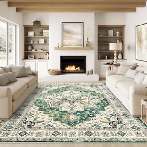 zesthome 8x10 Area Rugs,Stain Resistant Washable Rug,Ultra-Thin Rugs for Living Room,Bedroom,Non-Slip Backing Home Decor Large Area Rug (Green,8'x10')