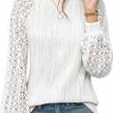 YZEGGO Womens Long Sleeve Textured Shirts Lace Tops Dressy Business Casual Blouses Trendy Outfits 2025 (White, XL)
