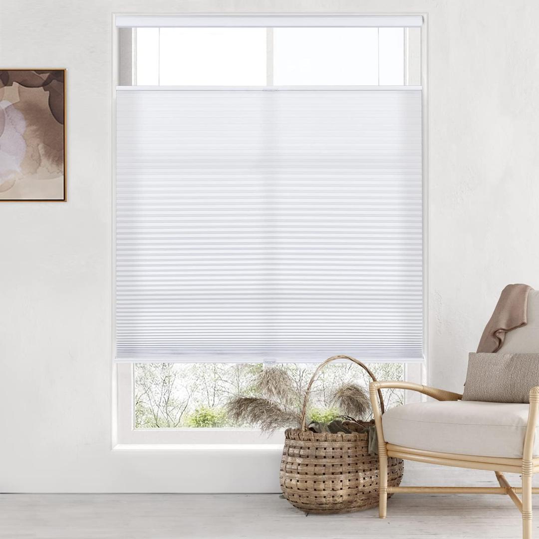 LazBlinds Top Down Bottom Up (TDBU) Cordless Cellular Shades, Light Filtering Honeycomb Shades Thermal Insulation Noise Reduction Blinds for Windows, 32" W x 64" H, White (White - Light Filtering)