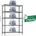 IZEUK 5-Tier Heavy Duty Metal Storage Shelving Unit, Adjustable Steel Wire Rack Shelf Organizer for Garage, Kitchen, Basement, Laundry, Office(Black, 17.7" D x 47.2" W x 72.3" H, 1750 lbs Capacity)