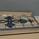 Yogoart Extra Large Horizontal Blue Victorian Stained Glass Window Panels Hanging Transom Window Panels (35" X 12") (Blue and Brown)