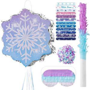 WINTS Snowflake Pinata, Frosty Piata with Blindfold Perfect for Snowy Birthday Party, Fairy & Kids Birthday Party Decorations (14.76 12.99 3.15in)