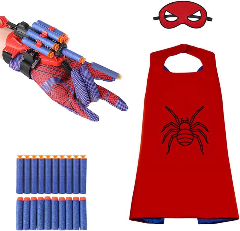 Web Shooter + Cape + Felt Mask Toys for Boys, Bracelet Wrist Launcher, Children Boy Party Toy, Cosplay Costumes Birthday Gift for Kids 4 5 6 7 8 9 10 Years Old