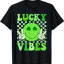 Retro Groovy St Patricks Day Lucky Vibes Hippie Shamrock T-Shirt, S