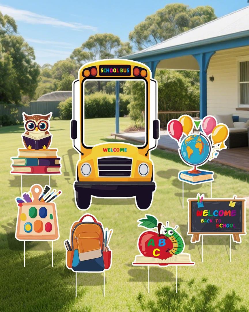 8 Pcs Welcome Back to School Yard Signs with Stakes Outdoor Decorations for Classroom First Day Lawn Party Preschool & Preschool Props