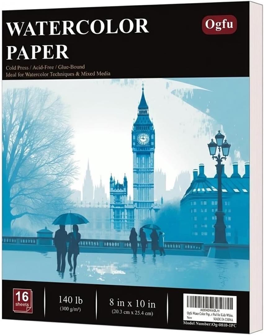 Water Color Paper 8x10, 16 Sheets (32 Pages) Cold Pressed Watercolor Paper 140 lb, Water Color Sketch Books for Adults, Painting Paper for Artists & Beginners (White)