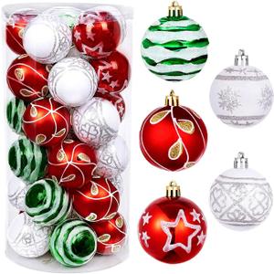 2.36" Christmas Balls Ornaments Set, 30ct Shatterproof Hanging Christmas Ornaments for Xmas Trees Decor Holiday Party (Red Green White)