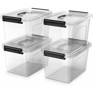 4 Pack Plastic Storage Bins with Lids and Handle, Clear Plastic Latching Box for Storage, Stackable Storage Containers for Organizing, 5 Quart