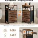 Lazzanto NightStand Bedside Charging Table Bedroom - Night Stand with Charger Station, Modern Nightstand with Open Shelf & 3 Fabric Drawers, Bed Side Table USB-C Port for Dorm Living Room