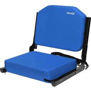Jauntis Stadium Seats for Bleachers, Bleacher Seats with Ultra Padded Comfy Foam Backs and Cushion, Wide Portable Stadium Chairs with Back Support and Shoulder Strap, 1 Pack, Blue, Large - 17.7"W x 14.6"D x 15.9"H