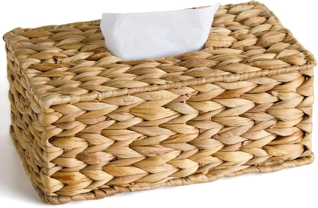 Rectangular Tissue Box Cover Compatible with 100-160 Sheets of Kleenex Water Hyacinth Rectangle Tissue Box Rattan Tissue Box Holder Rectangular, Hand Woven Wicker Tissue Holder