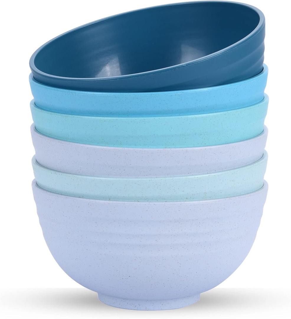 Homestockplus Set of 6 Unbreakable Soup Bowls, 34 Ounces Big Bowls Microwave and Dishwasher Safe BPA-Free Bowl for Cereal, Salad, Soup, Ramen,Oatmeal Apply to Kitchen, Dishwasher & Microwave Safe (Gradient Blue)