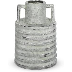 Hollyone Large Vintage Ceramic Vase with 2 Handles, 9.1" Tall Silver-Toned Antique Rustic Decorative Floral Grey Vases for Flowers Home Table Centerpiece Shelf Living Room Entryway Farmhouse Decor