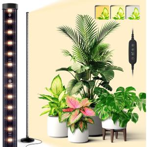 Bstrip Standing Grow Light for Indoor Plants, Vertical Grow Light with 3 Light Modes, Wide Illumination and Dimmable, T10 Full Spectrum Floor Grow Lights, 16in-65in Adjustable Height & Auto Timer