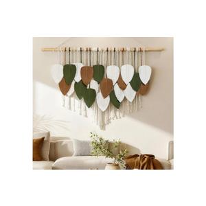 NYEONHRT Large Macrame Wall Hanging Handmade Boho Leaf and Feather Tapestry for Modern Home Decor Perfect Wall Art for Living Room Bedroom Nursery Apartment Backdrop 39x31 Inch (Brown green)