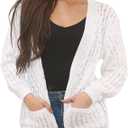 Ladies Chunky Cable Knit Cardigan Long Sleeve Open Front Sweater with Pockets Casual Oversized Knitwear Soft Acrylic Jumper Autumn Winter Spring Layering Coatigan, L