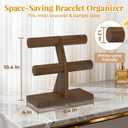 EsLuker.ly Bracelet Holder Display Wooden Stand Organizer, T Bar Bangle Storage Rack for Home Vendors Business Selling, Large Capacity 2 Tier Jewelry Tree Tower for Watches, No Clutter, Brown