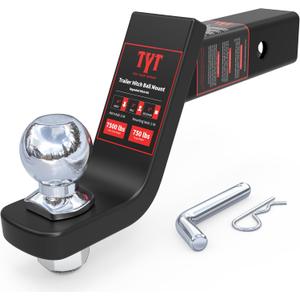 TYT Trailer Hitch Ball Mount Kit, 4-Inch Drop, Fits 2-Inch Receiver, 2-Inch Trailer Ball with 5/8" Hitch Pin Clip, Rated 7,500 lbs GTW / 750 lbs TW