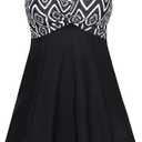 MiYang Women's Plus Size Printing Padded High Waist Swimdress (20-22, Black White Diamond)