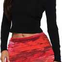 Oumrdeo Womens Sexy Mesh Ruched Bodycon Mini Skirt High Waist Adjust Drawstring Short Skort (Red, XXL)