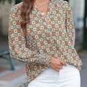 3 x Dokotoo Women's Casual V Neck Easel Floral Print Long Sleeve Blouses Smocked Button Down Shirts Bohemian Top (S)