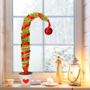 Seenelling 2.5 Ft Whimsical Table Top Christmas Tree Bendable Lime Green Christmas Tree with Red Ball Bent Top Curved Shape Artificial Tabletop Decoration for Xmas Home Decor Party Office Home Indoor
