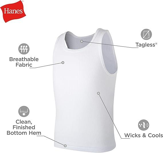 Hanes Boys' Ecosmart Cotton Tank Undershirt 3-Pack, XL