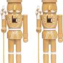 KI Store 2pcs Wooden Candle Holder Christmas Nutcracker Soldier Figurine Stand Holder for LED Flameless Taper Candlestick Christmas Decoration Display