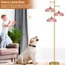 QIYIZM Pink Floor Lamp for Living Room,Bedroom,Gold Mid Century Modern Standing Lamp Brass Tree 3 Light Tall Floor Lamps Vintage Retro Floor Lights Glass Flower Lamp Shade Farmhouse Boho Bohemian