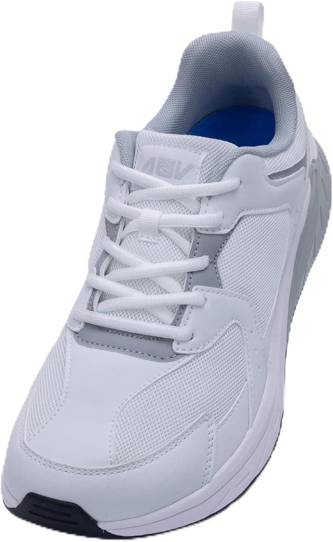 QAUPPE Walking Sneakers for Men Wide Toe Box Arch Support Shoes Plantar Fasciitis Orthotic Shoes Tennis Running Sneakers for Gym Workout Jogging, 10.5 Wide, White Gray
