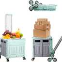 Foldable Utility Cart,Folding Portable Rolling Crate Handcart with Lid,Collapsible Aluminium Alloy Telescoping Handles,8 Wheels for Travel Shopping Climbing Stairs Moving Storage Office Use (Green)