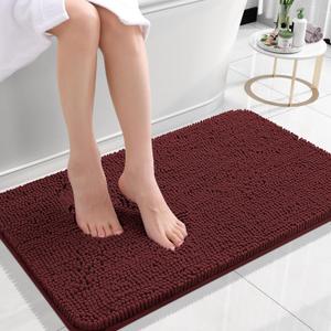 OLANLY Bathroom Rugs 24x16, Extra Soft Absorbent Chenille Bath Rugs, Rubber Backing Quick Dry, Machine Washable Bath Mats for Bathroom Floor, Tub and Shower, Home Decor Accessories, Andorra Red-Brown