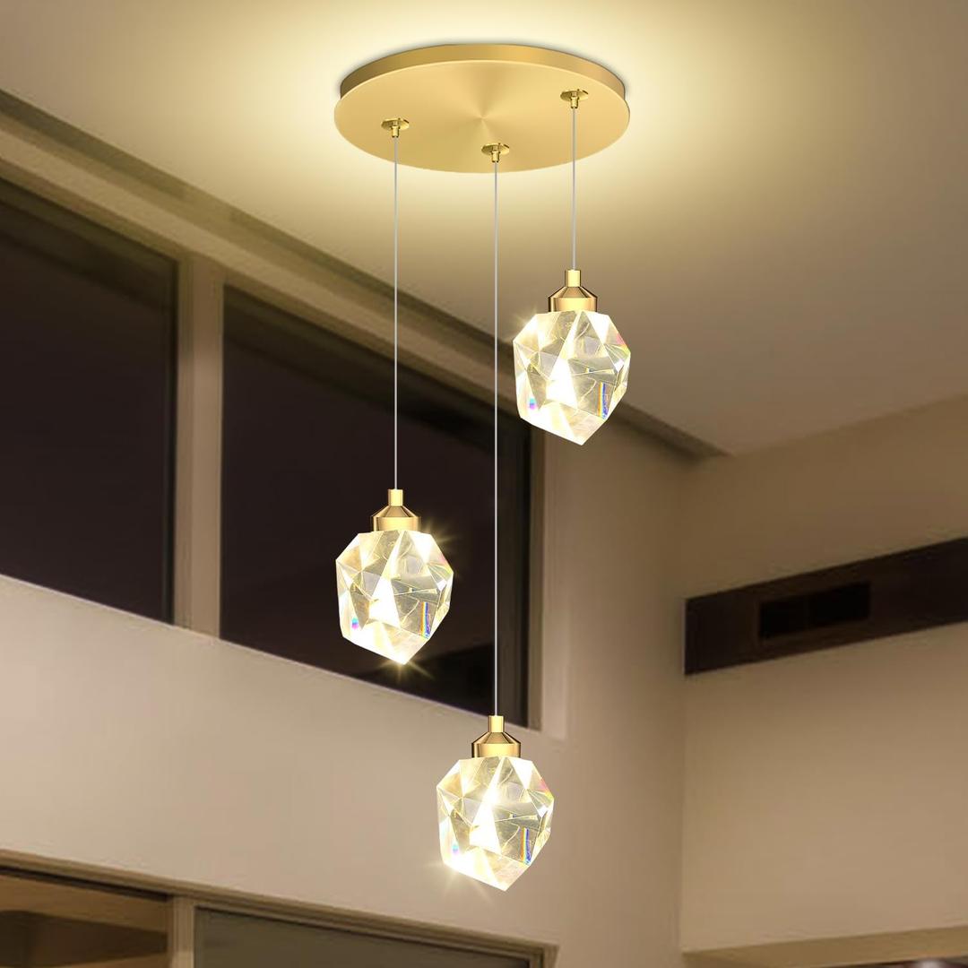 Gold Pendant Light Dimmable LED 3-Light Modern Pendant Light Kitchen Island Dining Room Bar, 3-Lights, Gold