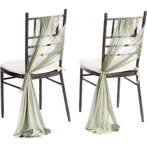 Ling's moment Wedding Chair Sashes Cover Aisle Decorations Draping Fabric Wrinkle-Free with Tie 16 Pcs Sage & Milky Green for Party Ceremony Reception Floral Arrangement Banquet Outdoor Decor,Grn-sage Green & Milky Green