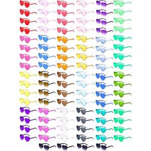 100 Pairs Heart Sunglasses for Women Rimless Transparent Heart Shaped Glasses Valentine Fashion Lady for Party Favors (Multi Color)