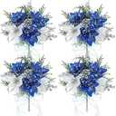 Giegxin 4 Pack 13.8 Inch Faux Velvet Poinsettia Berry Xmas Bush for Indoor Outdoor Christmas Tree Ornament Home Porch Decor(Blue, Classic)