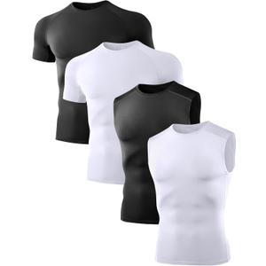Dalavch 4 Pack Compression Shirts and Tank Tops Men Short Sleeve/Sleeveless Athletic Undershirt for Sport (Black), XL